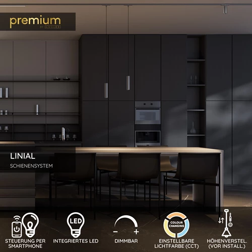Lucide Premium LINIAL LUXUS Pendelleuchte - 1-Phasen Stromschiene / Schienensystem smart  - Smart - 48V Track - 1xLED - Matt Schwarz Chrom - USP